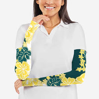 Yelow Teal Hibiscus Plumeria Floral Arm Sleeves LT01 - Polynesian Pride