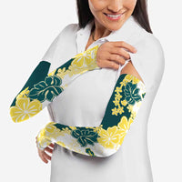 Yelow Teal Hibiscus Plumeria Floral Arm Sleeves LT01 - Polynesian Pride