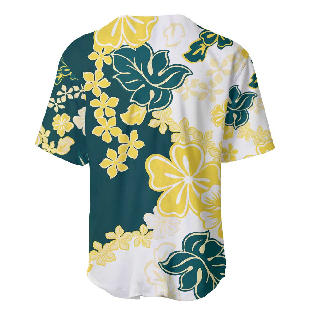 Yelow Teal Hibiscus Plumeria Floral Baseball Jersey LT01 - Polynesian Pride