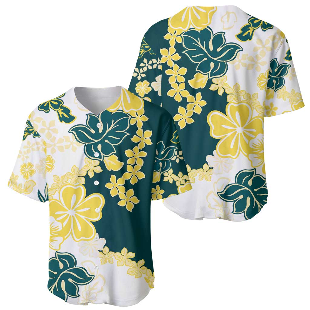 Yelow Teal Hibiscus Plumeria Floral Baseball Jersey LT01 - Polynesian Pride