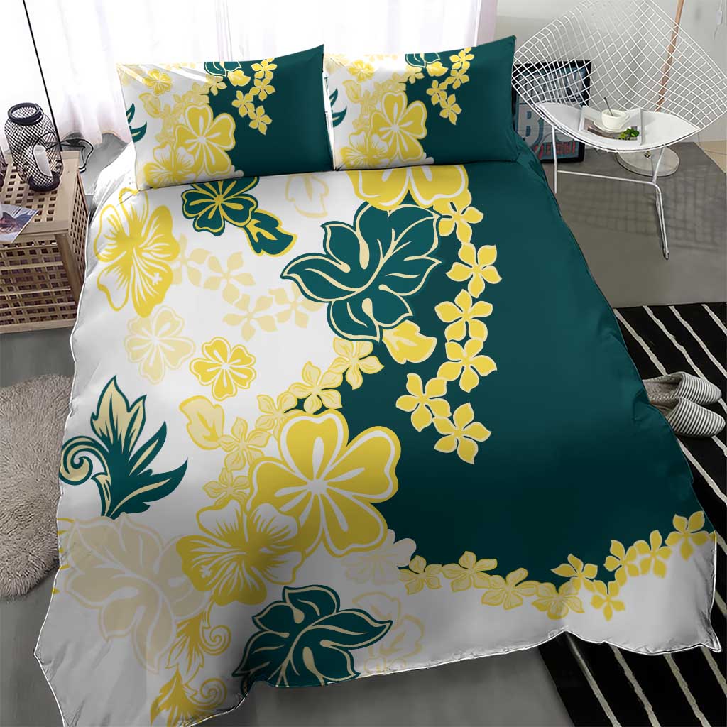 Yelow Teal Hibiscus Plumeria Floral Bedding Set LT01 - Polynesian Pride