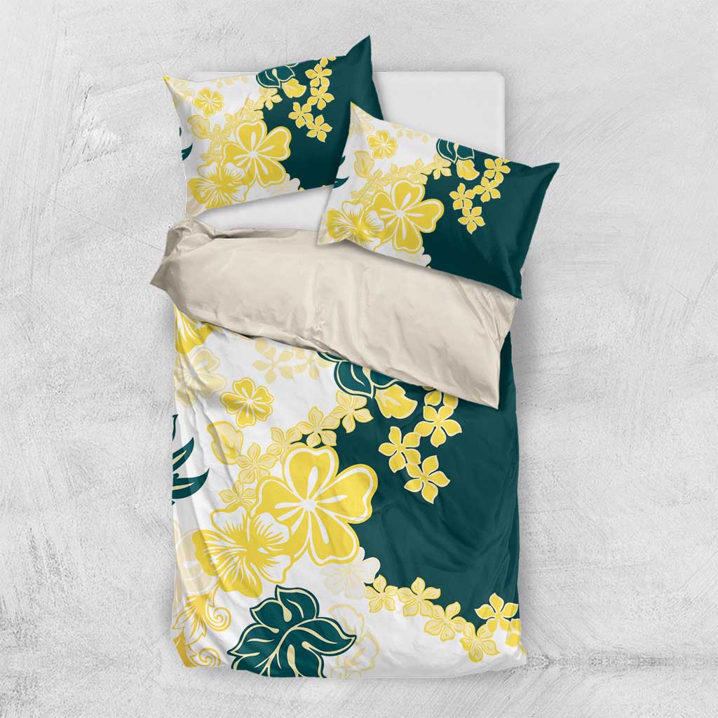 Yelow Teal Hibiscus Plumeria Floral Bedding Set LT01 US Twin 172cm x 218cm Yellow - Polynesian Pride