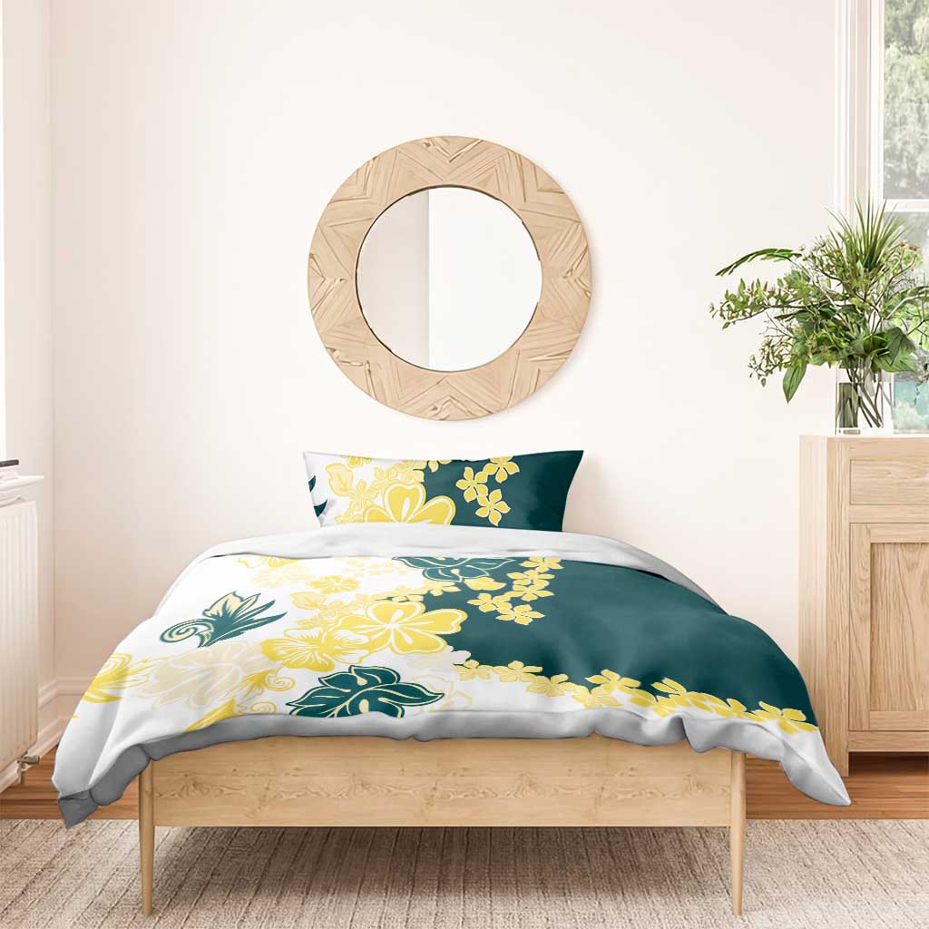 Yelow Teal Hibiscus Plumeria Floral Bedding Set LT01 - Polynesian Pride