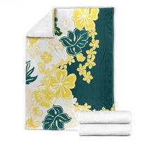 Yelow Teal Hibiscus Plumeria Floral Blanket LT01 - Polynesian Pride
