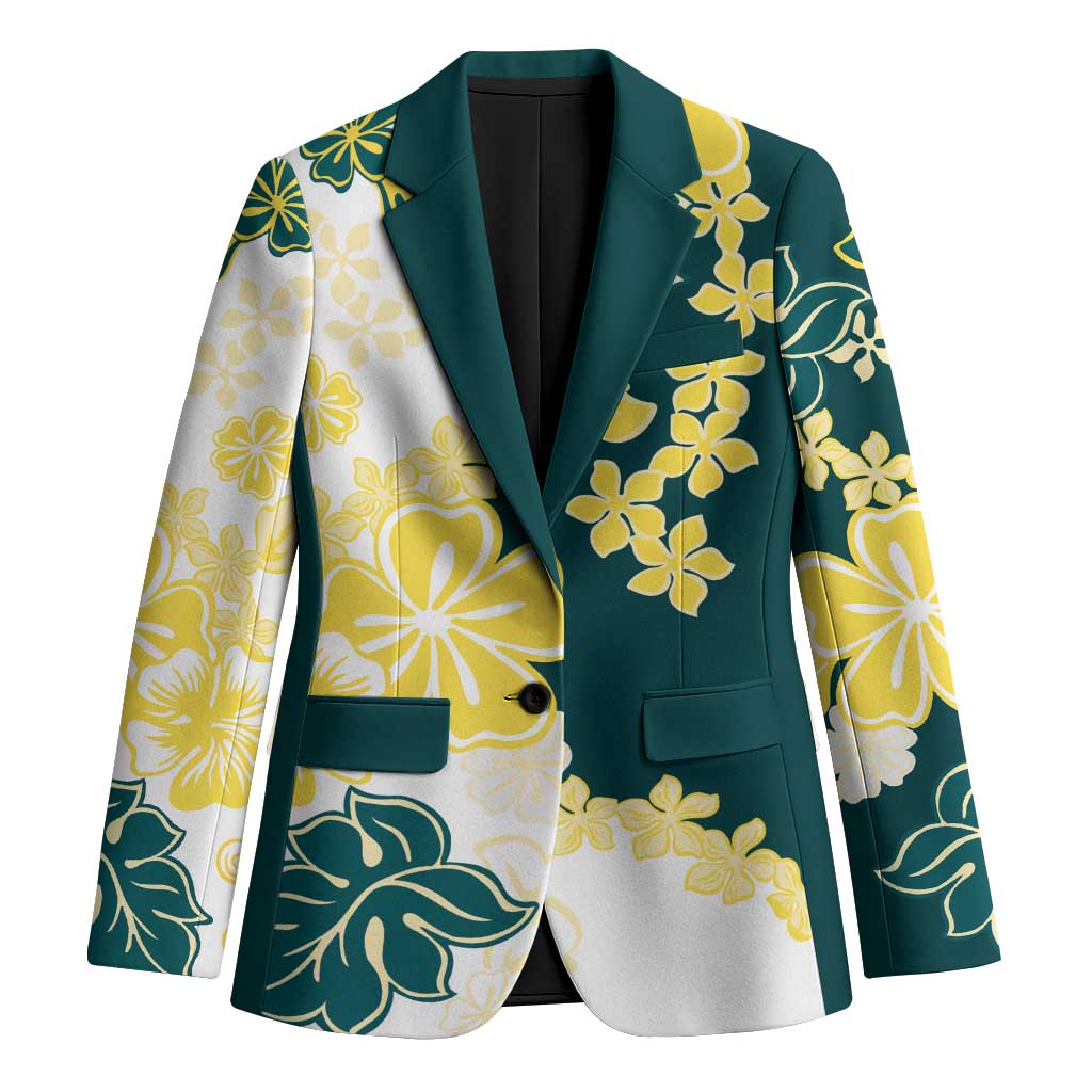 Yelow Teal Hibiscus Plumeria Floral Blazer LT01 Unisex Yellow - Polynesian Pride