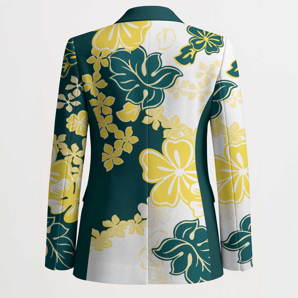 Yelow Teal Hibiscus Plumeria Floral Blazer LT01 - Polynesian Pride