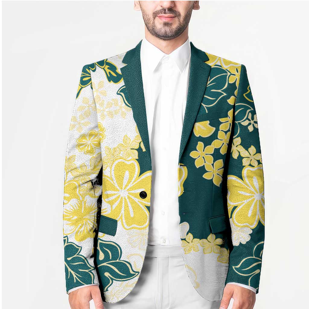 Yelow Teal Hibiscus Plumeria Floral Blazer LT01 - Polynesian Pride
