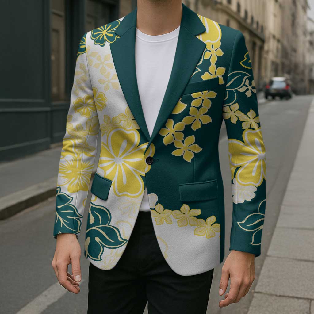 Yelow Teal Hibiscus Plumeria Floral Blazer LT01 - Polynesian Pride