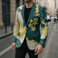 Yelow Teal Hibiscus Plumeria Floral Blazer LT01 - Polynesian Pride