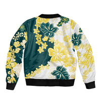 Yelow Teal Hibiscus Plumeria Floral Bomber Jacket LT01 - Polynesian Pride