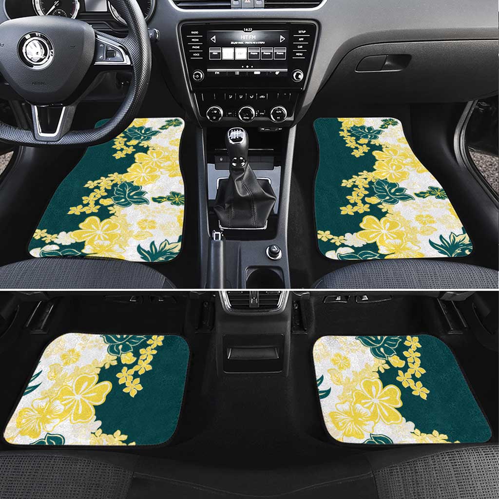 Yelow Teal Hibiscus Plumeria Floral Car Mats LT01 Set 4pcs Yellow - Polynesian Pride