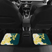 Yelow Teal Hibiscus Plumeria Floral Car Mats LT01 Set 2pcs - Back Yellow - Polynesian Pride