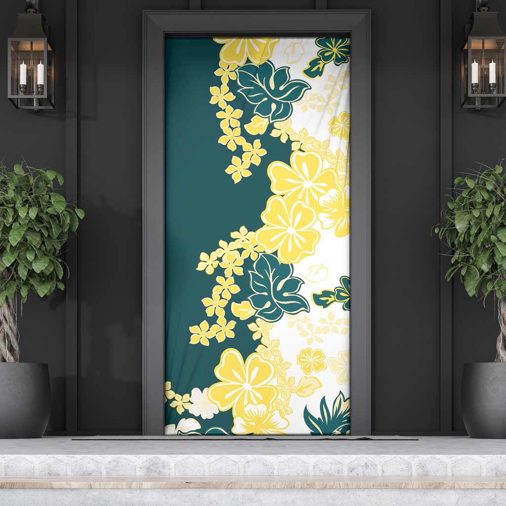 Yelow Teal Hibiscus Plumeria Floral Door Cover LT01 - Polynesian Pride
