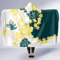 Yelow Teal Hibiscus Plumeria Floral Hooded Blanket LT01 One Size Yellow - Polynesian Pride