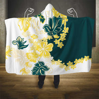 Yelow Teal Hibiscus Plumeria Floral Hooded Blanket LT01 - Polynesian Pride