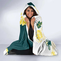 Yelow Teal Hibiscus Plumeria Floral Hooded Blanket LT01 - Polynesian Pride