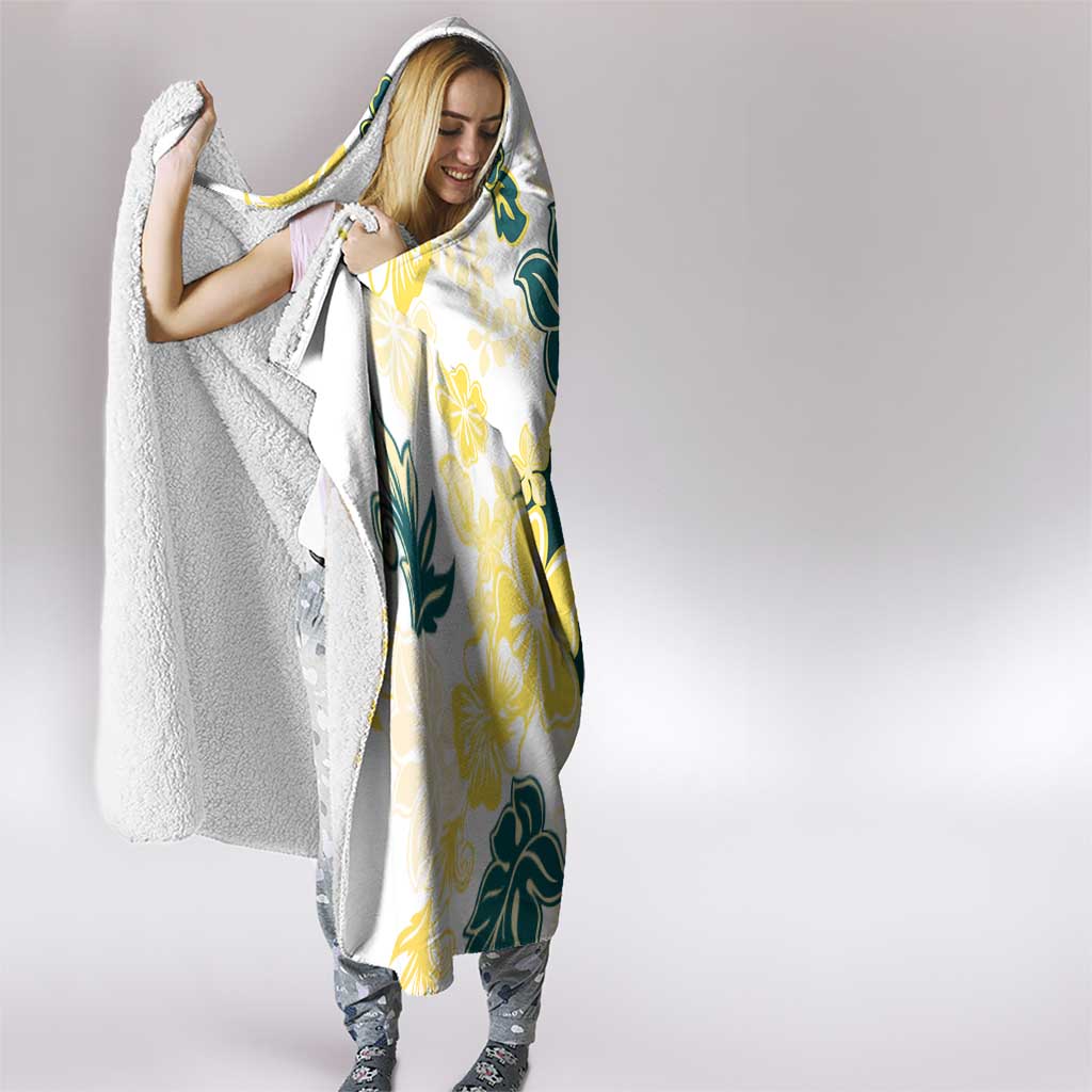 Yelow Teal Hibiscus Plumeria Floral Hooded Blanket LT01 - Polynesian Pride