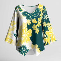 Yelow Teal Hibiscus Plumeria Floral Kimono Sleeve Blouse LT01 Female Yellow - Polynesian Pride