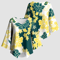 Yelow Teal Hibiscus Plumeria Floral Kimono Sleeve Blouse LT01 - Polynesian Pride