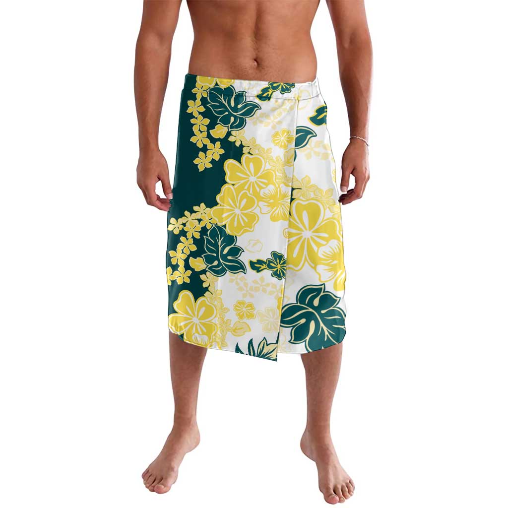 Yelow Teal Hibiscus Plumeria Floral Lavalava LT01 Yellow - Polynesian Pride
