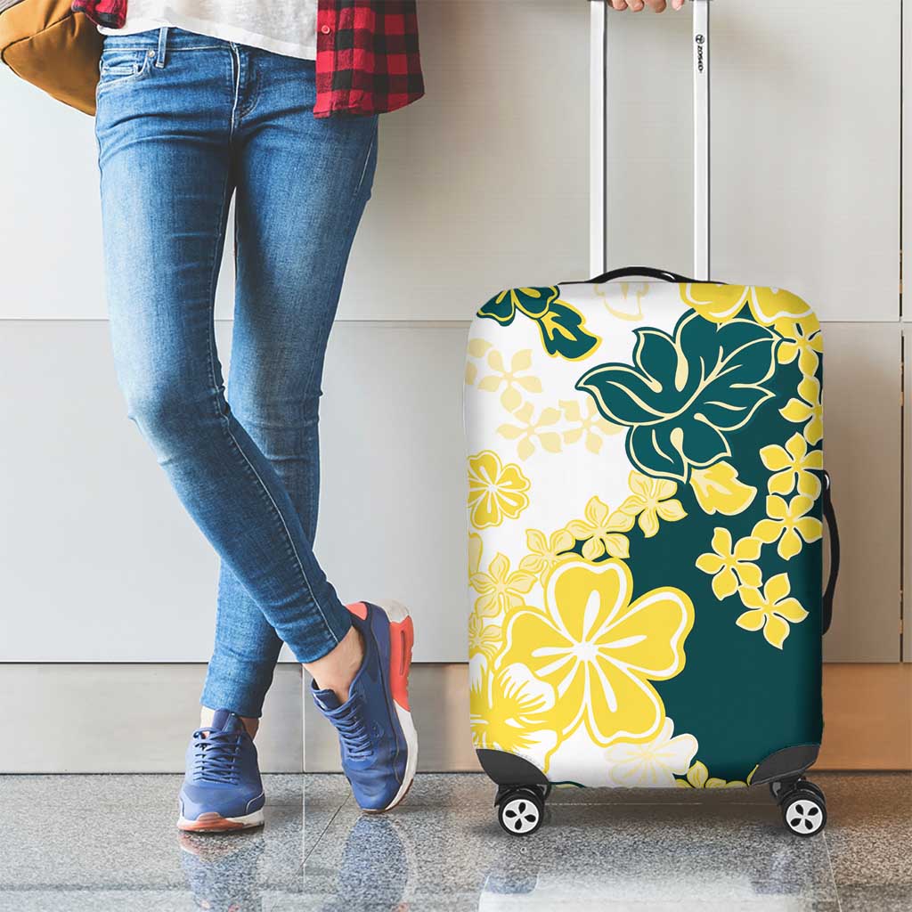 Yelow Teal Hibiscus Plumeria Floral Luggage Cover LT01 - Polynesian Pride