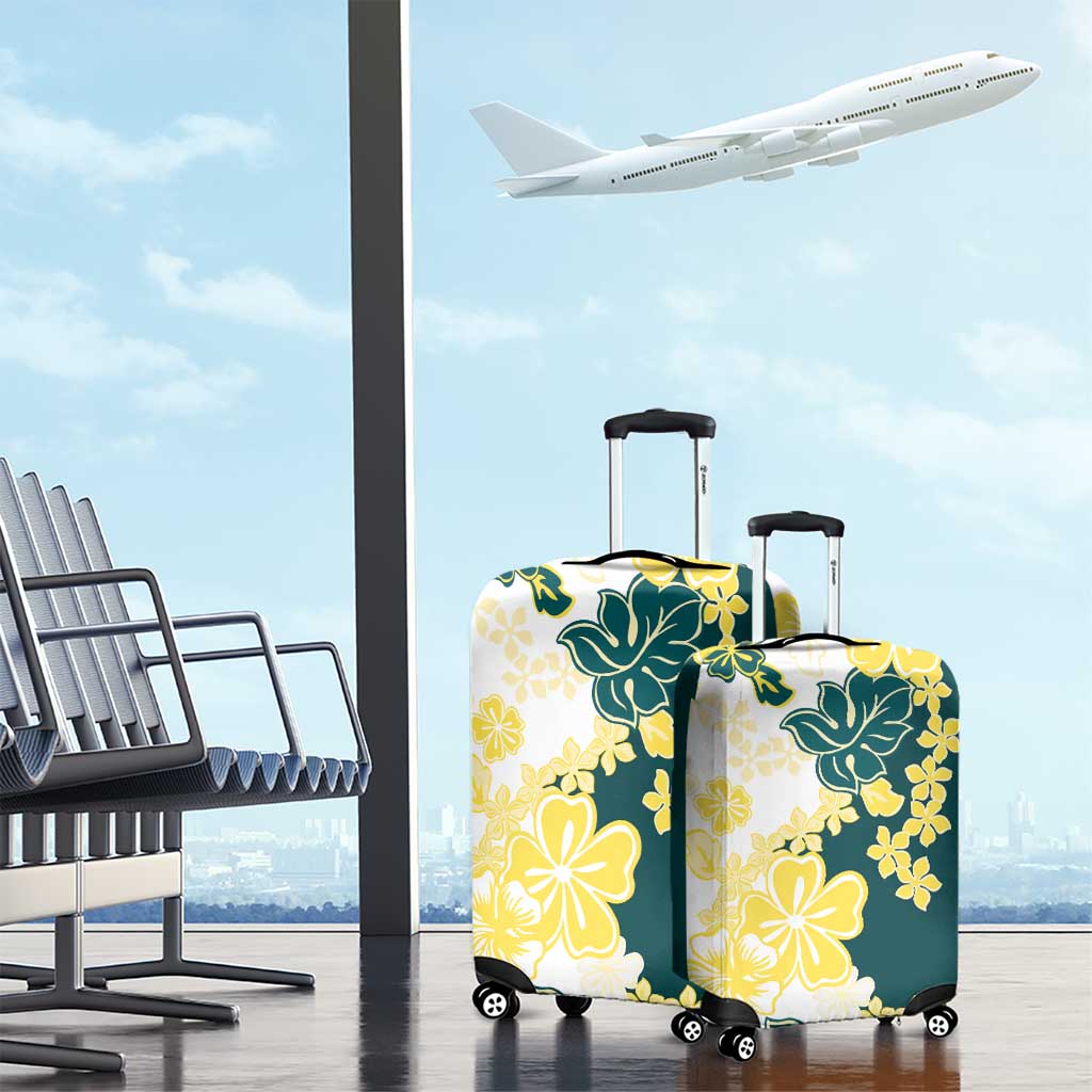 Yelow Teal Hibiscus Plumeria Floral Luggage Cover LT01 - Polynesian Pride