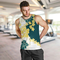 Yelow Teal Hibiscus Plumeria Floral Men Tank Top LT01 Yellow - Polynesian Pride