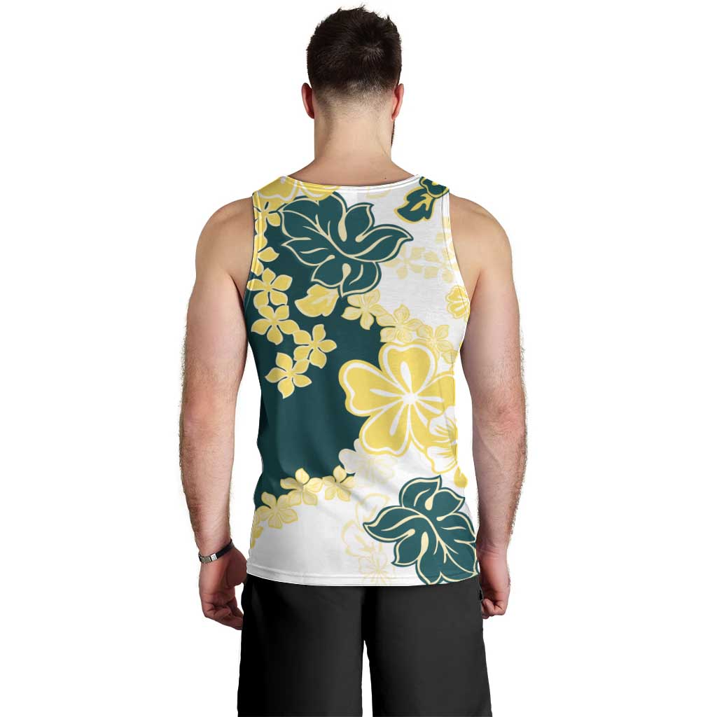 Yelow Teal Hibiscus Plumeria Floral Men Tank Top LT01 - Polynesian Pride