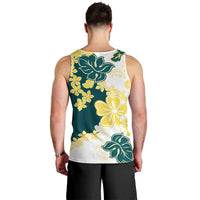 Yelow Teal Hibiscus Plumeria Floral Men Tank Top LT01 - Polynesian Pride