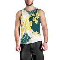 Yelow Teal Hibiscus Plumeria Floral Men Tank Top LT01 - Polynesian Pride
