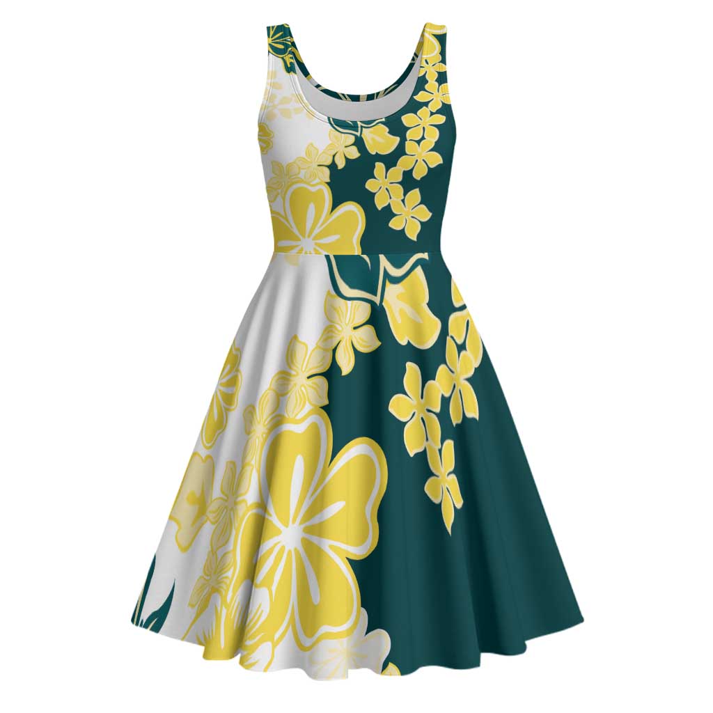 Yelow Teal Hibiscus Plumeria Floral Midi Dress LT01 Yellow - Polynesian Pride