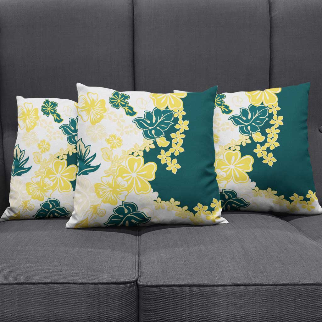 Yelow Teal Hibiscus Plumeria Floral Pillow Cover LT01 - Polynesian Pride