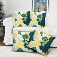 Yelow Teal Hibiscus Plumeria Floral Pillow Cover LT01 - Polynesian Pride