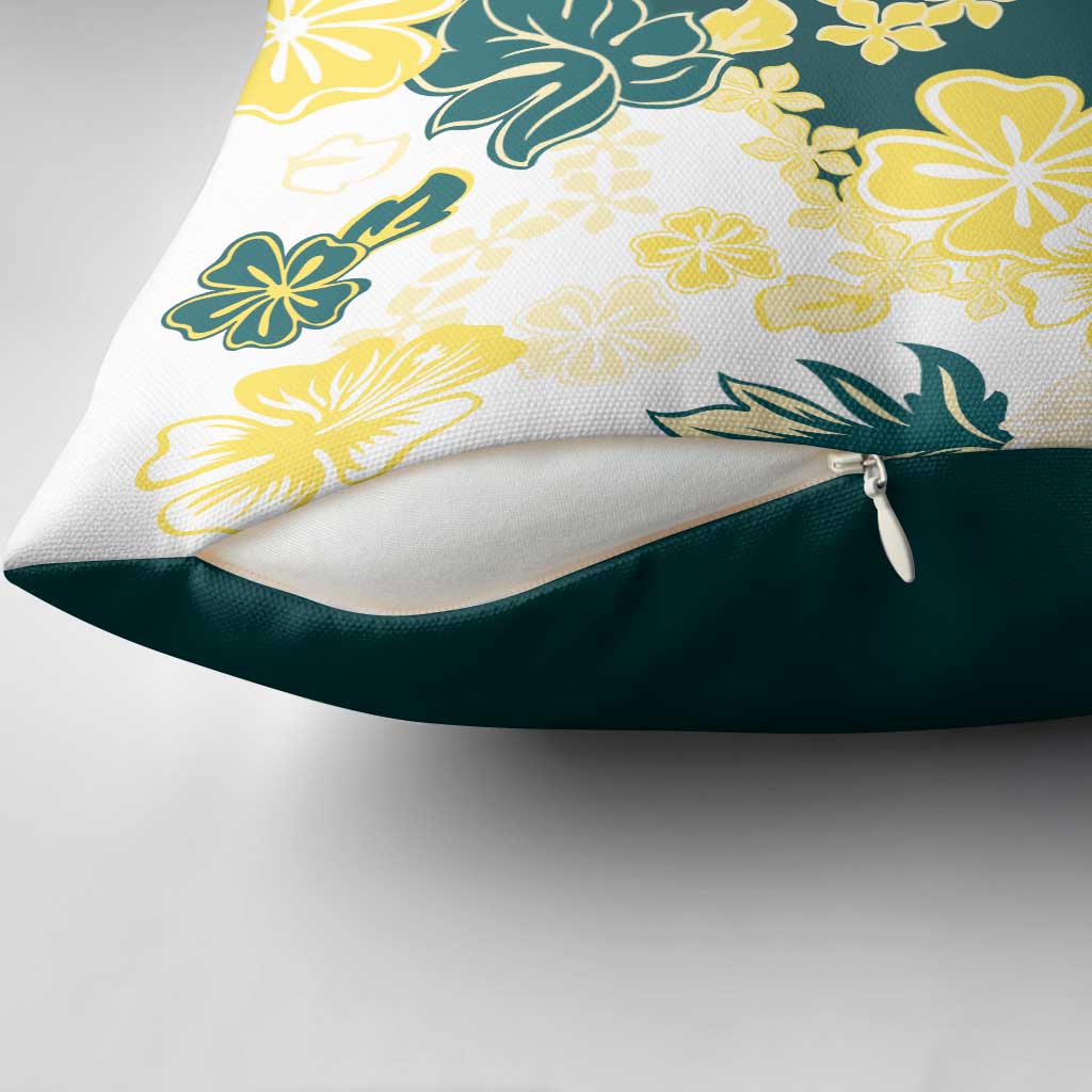 Yelow Teal Hibiscus Plumeria Floral Pillow Cover LT01 - Polynesian Pride