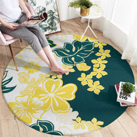 Yelow Teal Hibiscus Plumeria Floral Round Carpet LT01 - Polynesian Pride
