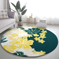 Yelow Teal Hibiscus Plumeria Floral Round Carpet LT01 - Polynesian Pride