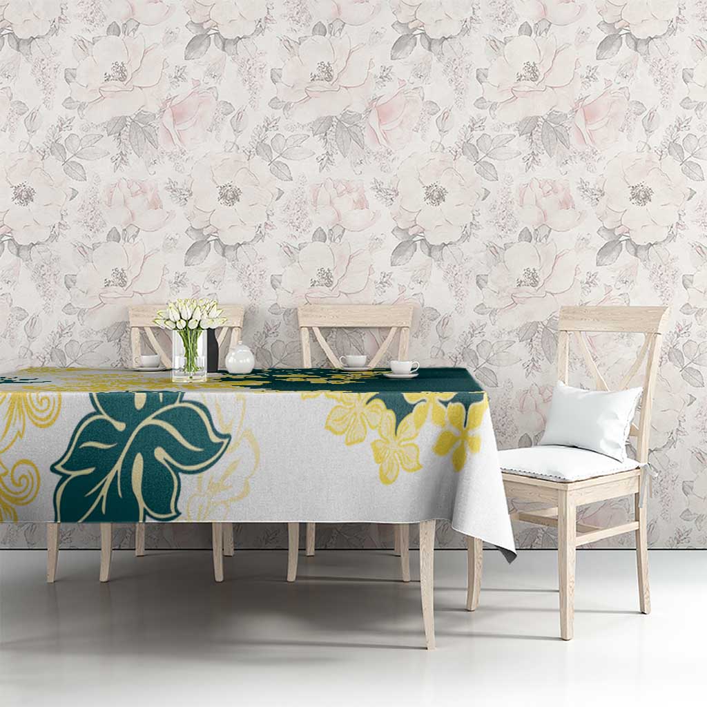 Yelow Teal Hibiscus Plumeria Floral Tablecloth LT01 - Polynesian Pride