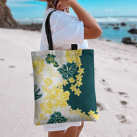 Yelow Teal Hibiscus Plumeria Floral Tote Bag LT01 - Polynesian Pride