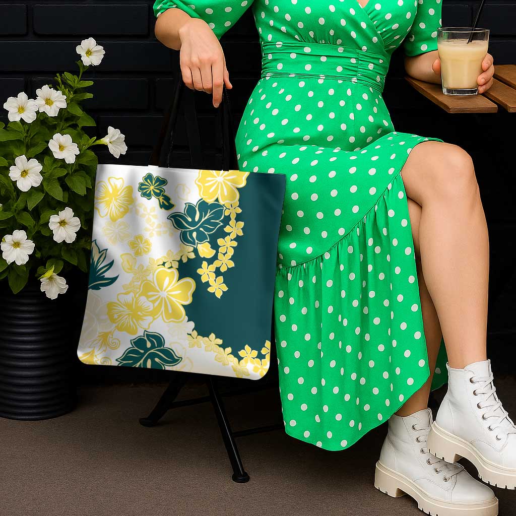 Yelow Teal Hibiscus Plumeria Floral Tote Bag LT01 - Polynesian Pride