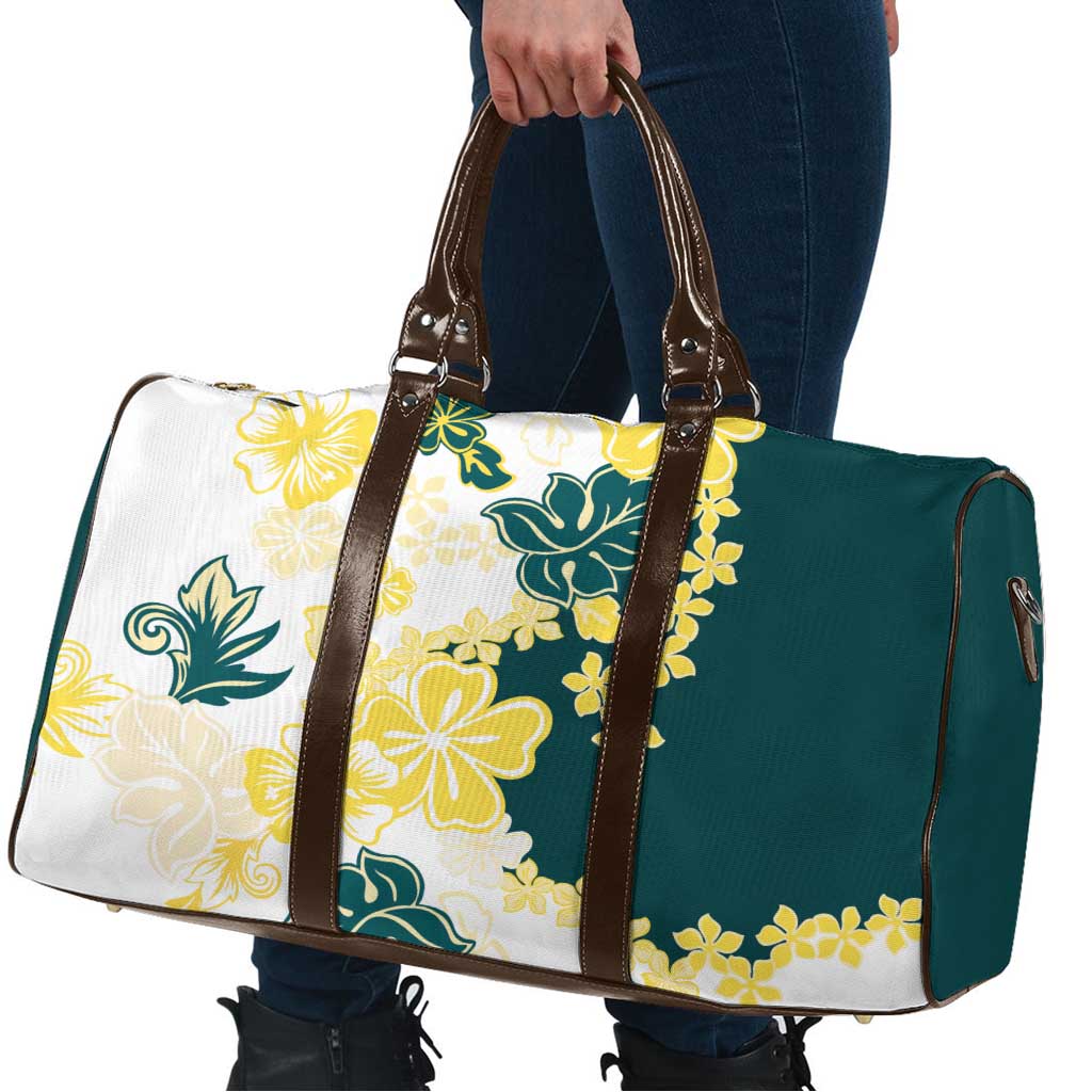 Yelow Teal Hibiscus Plumeria Floral Travel Bag LT01 - Polynesian Pride