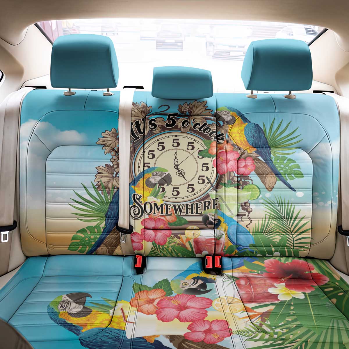 It's 5 o'clock Somewhere Back Car Seat Cover Hawaiian Tropical Parrots LT01 - Polynesian Pride
