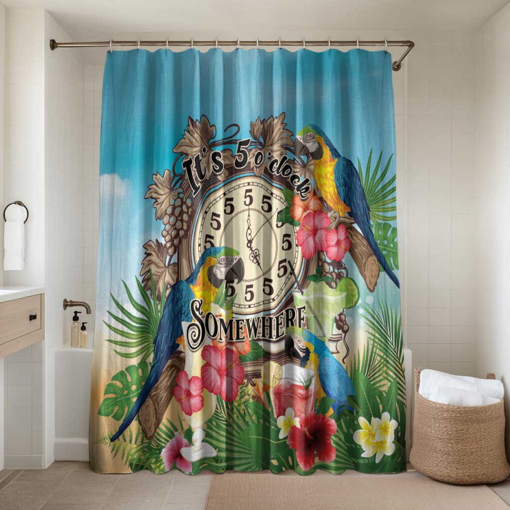 It's 5 o'clock Somewhere Bathroom Set Hawaiian Tropical Parrots LT01 Shower Curtain Only Blue - Polynesian Pride