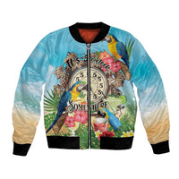 Personalized It's 5 o'clock Somewhere Bomber Jacket Hawaiian Tropical Parrots LT01 Unisex Blue - Polynesian Pride