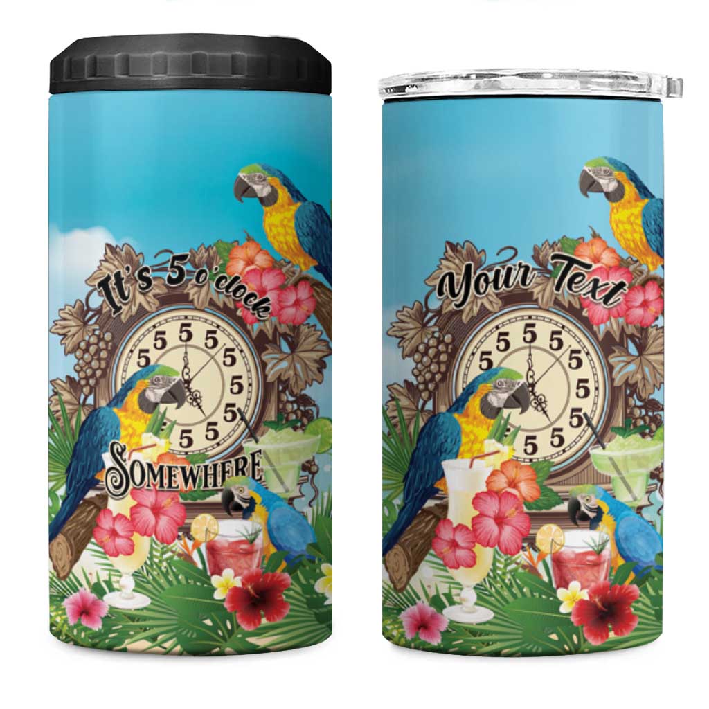 Personalized It's 5 o'clock Somewhere 4 in 1 Can Cooler Tumbler Hawaiian Tropical Parrots LT01 One Size: 16 oz Blue - Polynesian Pride