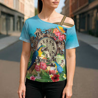 Personalized It's 5 o'clock Somewhere Cross Shoulder Shirt Hawaiian Tropical Parrots LT01 - Polynesian Pride