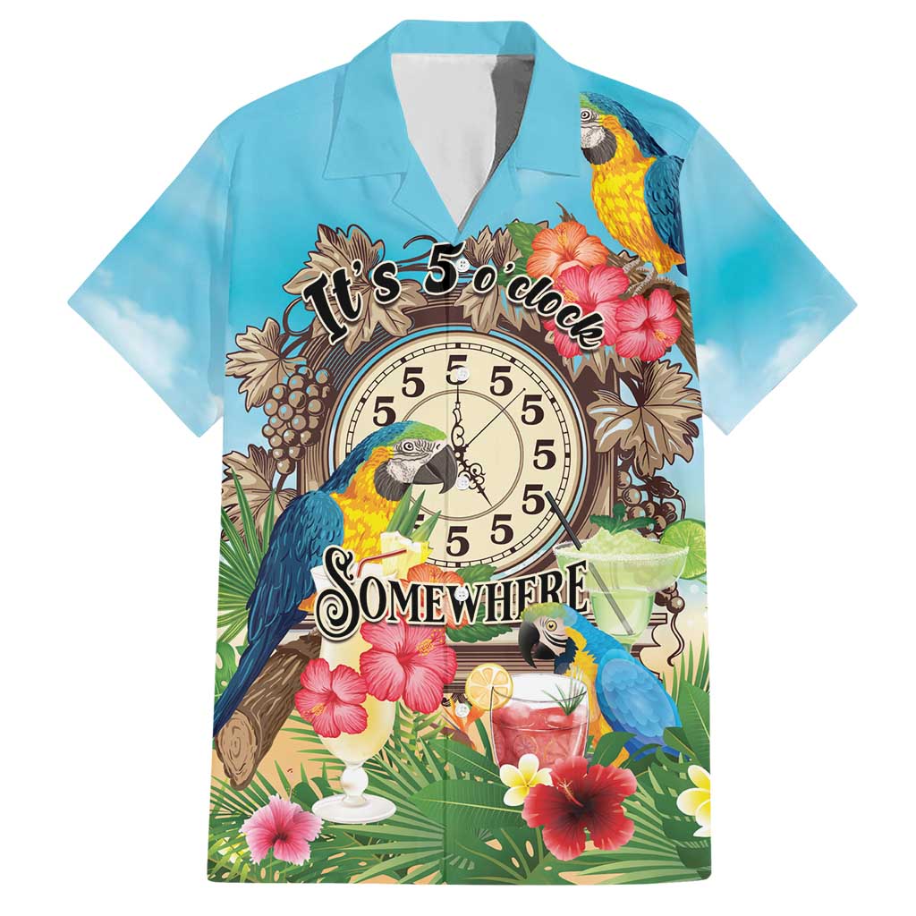 Personalized It's 5 o'clock Somewhere Hawaiian Shirt Hawaiian Tropical Parrots LT01 Blue - Polynesian Pride