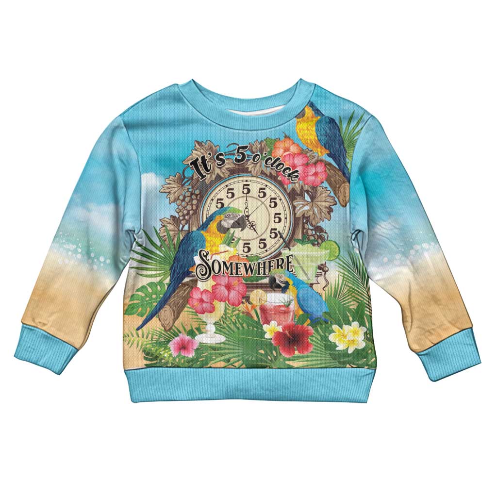 It's 5 o'clock Somewhere Kid Ugly Christmas Sweater Hawaiian Tropical Parrots LT01 Kid Blue - Polynesian Pride