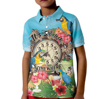 Personalized It's 5 o'clock Somewhere Kid Polo Shirt Hawaiian Tropical Parrots LT01 Kid Blue - Polynesian Pride