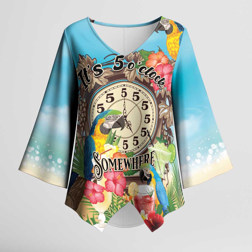 Personalized It's 5 o'clock Somewhere Kimono Sleeve Blouse Hawaiian Tropical Parrots LT01 Female Blue - Polynesian Pride
