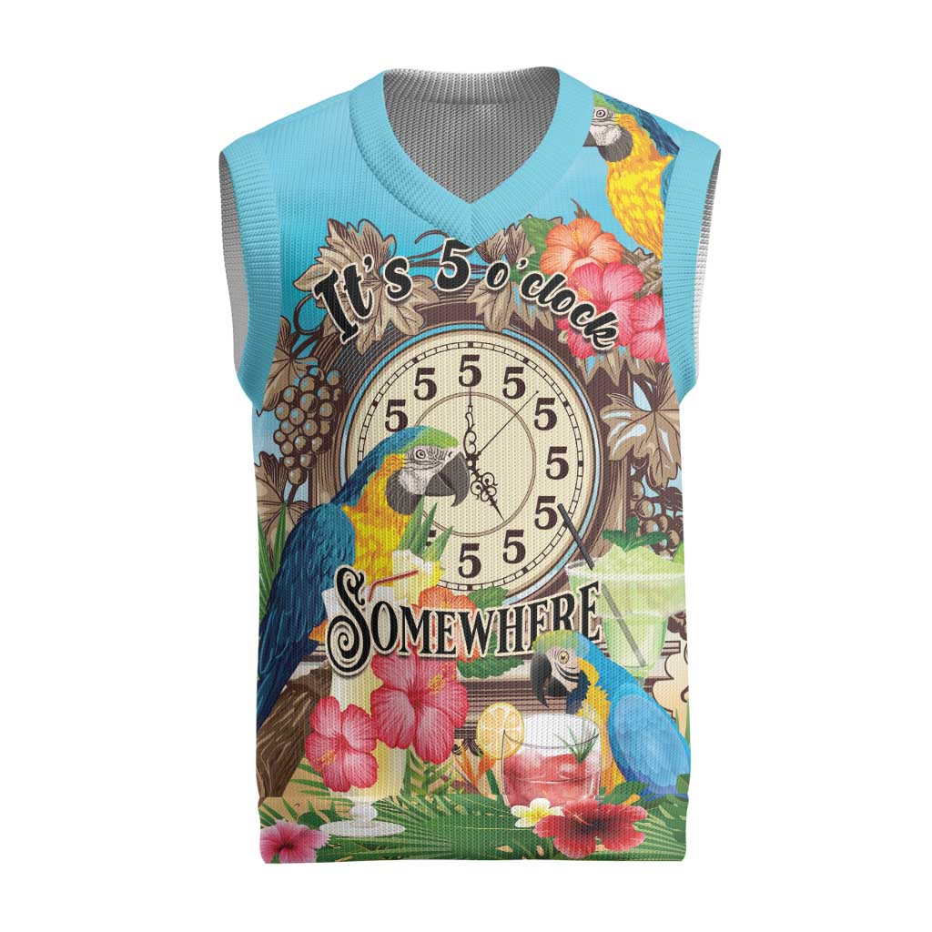 It's 5 o'clock Somewhere Christmas Knitted V-Neck Vest Hawaiian Tropical Parrots LT01 Blue - Polynesian Pride